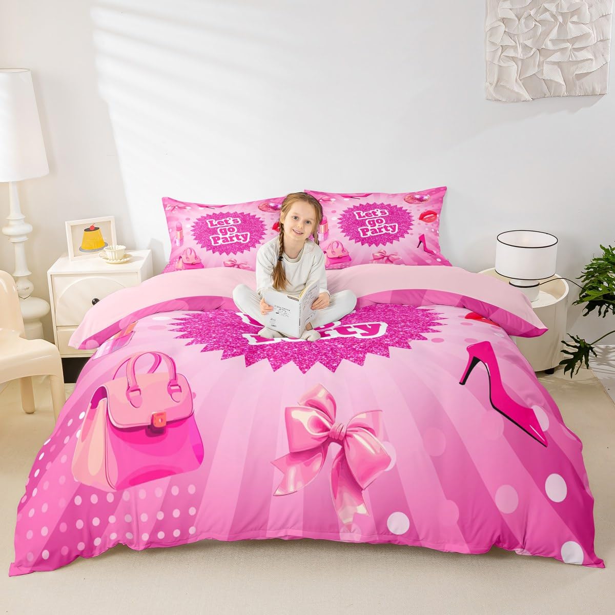 Housse de couette rose motif cœurs et nœuds, le cadeau de lit enfant parfait
