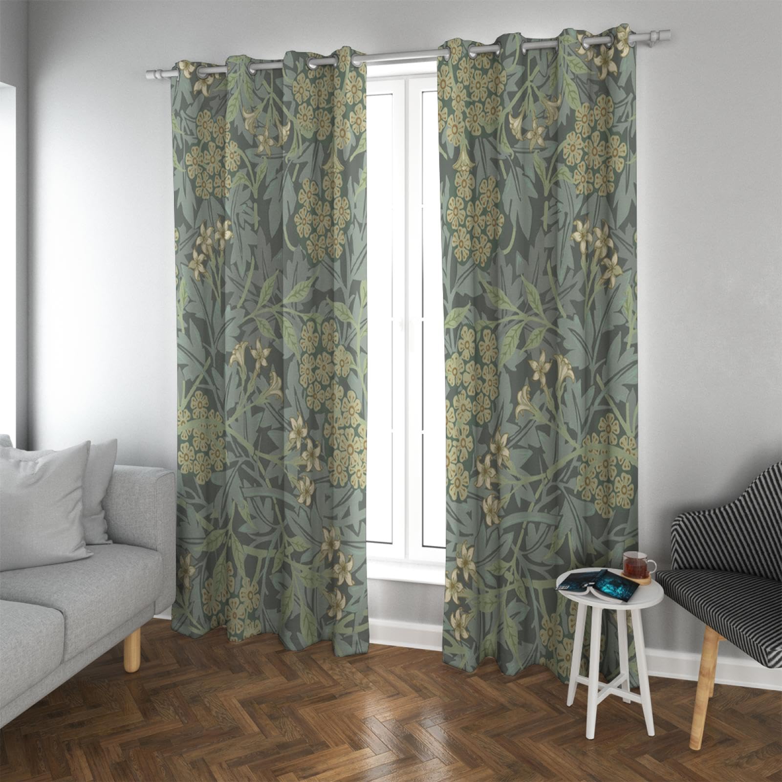 TOANGWALL William Morris Blackout Curtains for Living Room Bedroom Home Decor Retro Illustrations of Jasmine Flowers Window Drapes Eyelet 2 Panels W66xL72in