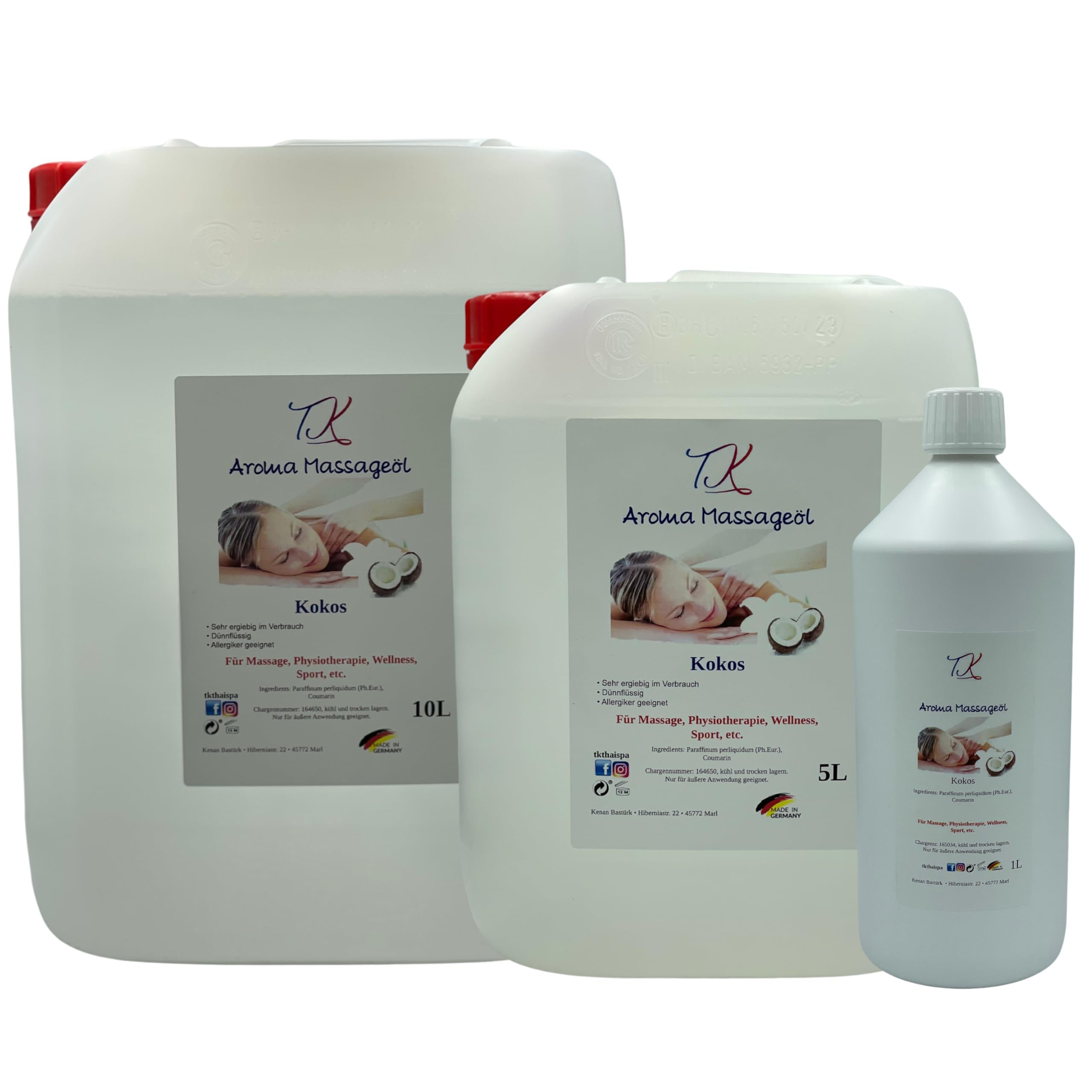 Aceite de masaje aromático de coco para masaje, fisioterapia, bienestar, deportes, etc., calidad farmacéutica (10 L)