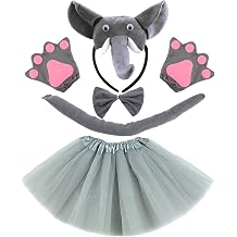 ZYZK Cotiny Juego de 5 piezas de disfraz de elefante, tut  gris 3D, diadema de elefante, guantes, falda tut  para ni os, Halloween, fiesta de animales, accesorios de disfraz