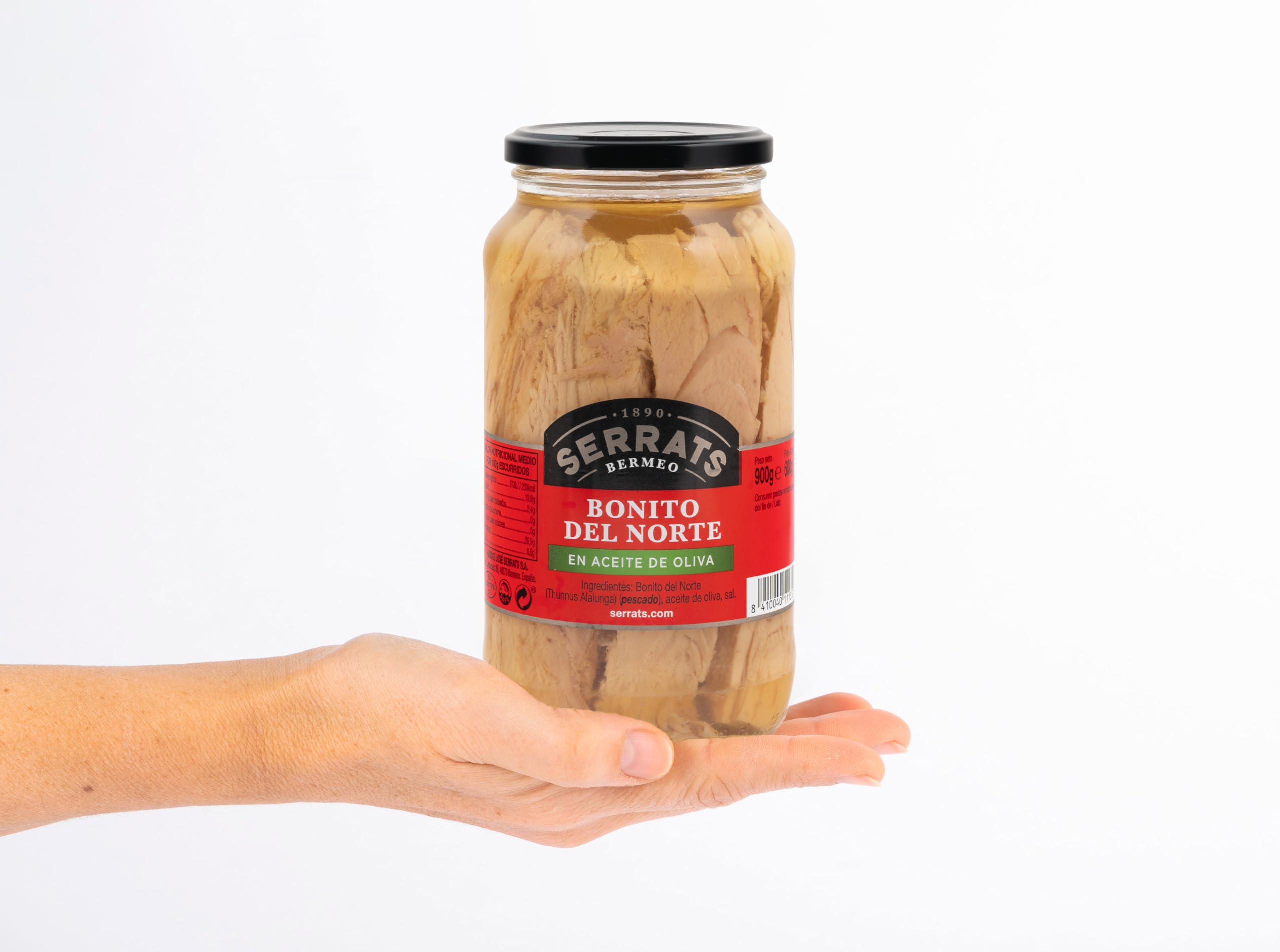 CONSERVAS SERRATS - Weißer Thunfisch aus dem Kantabrischen Meer in Olivenöl - 2 Gläser x 900g (Gesamt: 1800g) - Handwerkliche Herstellung seit 1890 - Glutenfrei - Reich an Omega 3 – Premium