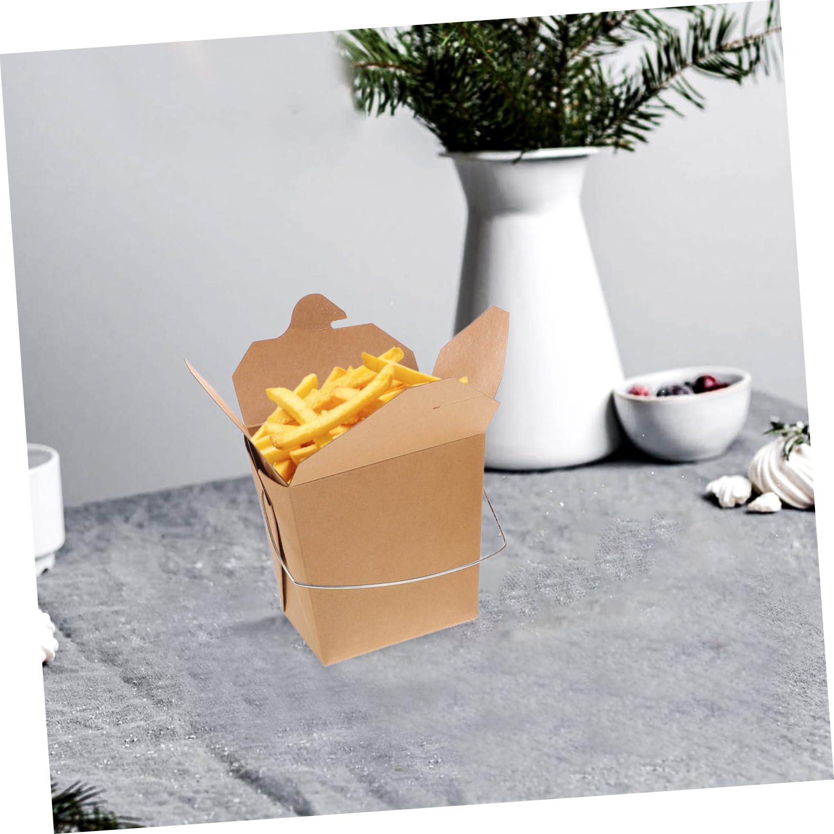 OUNONA Scatole Asporto Alimenti 50 Pezzi in Carta Ferro con Manico | Colore Coffee, Design con Filo Metallico, per Varie Occasioni di Pranzo e Picnic
