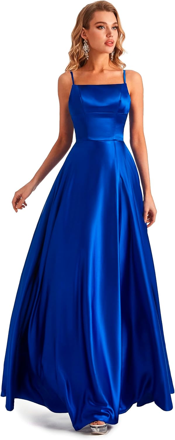Long Satin Spaghetti Strap Prom Dress