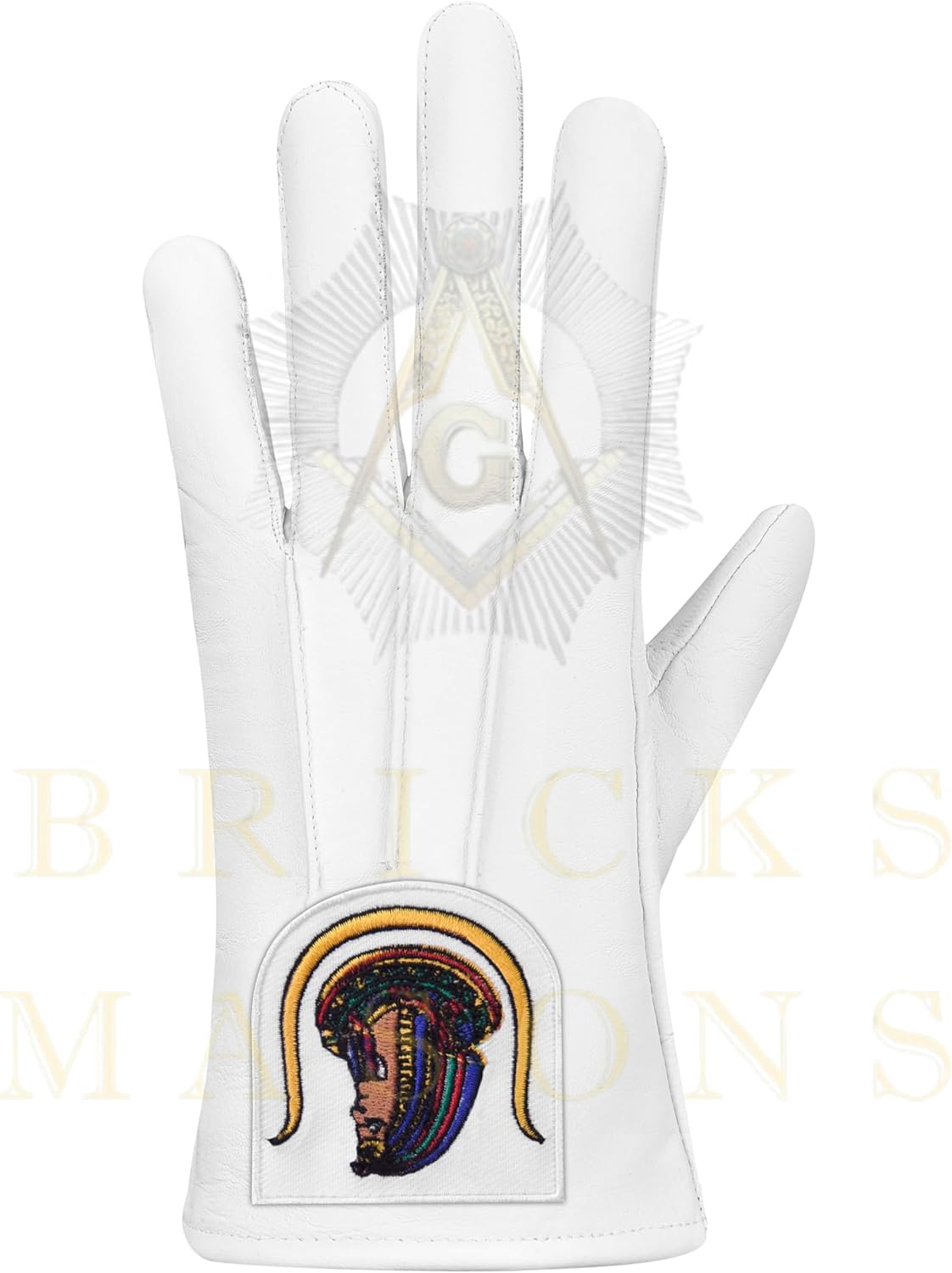 Bricks Masons Premium White Leather Gloves – Custom Embroidered Patch, Comfortable & Durable