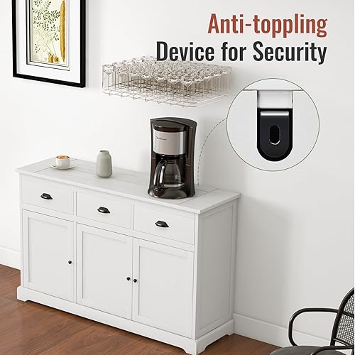 Miniatura 6 de LOKO Armario de buffet moderno con almacenamiento, armario de almacenamiento de cocina con tres cajones y dos gabinetes, aparador con dispositivo