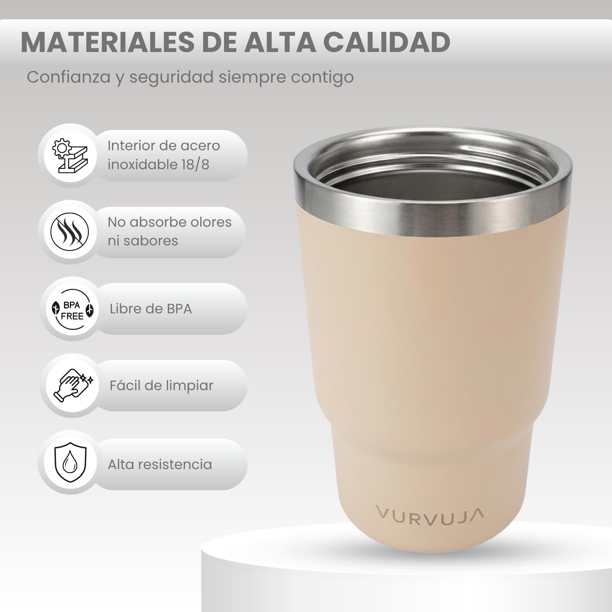 Vaso Termico 470ml de Acero Inoxidable 3en1 con Pajita y Tapa Antifugas. Taza Termica con Correa Integrada, Reutilizable y sin BPA. Termo Cafe para Llevar con Doble Pared para Frío y Calor. (Sand) — view 6