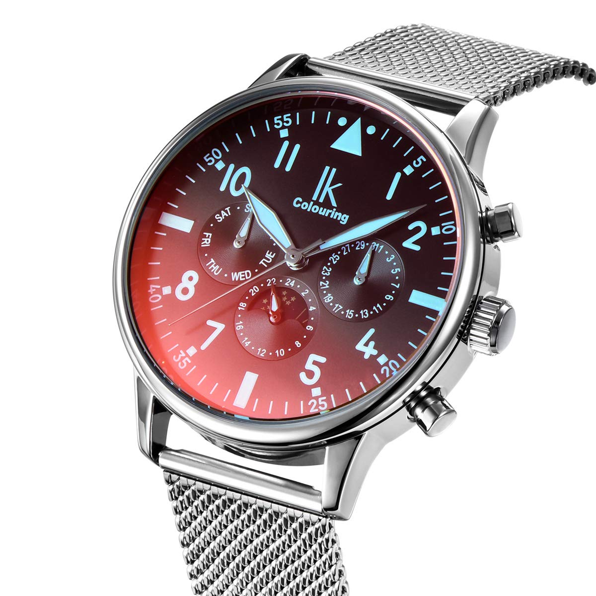 Alienwork IK Automatikuhr Armbanduhr Herren Damen Chronograph Mesh-Armband