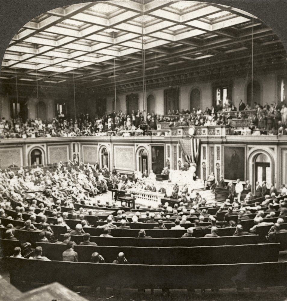 Woodrow Wilson N(1856-1924) President Woodrow Wilson Before Congress 2 April 1917 Recommending A Declaration Of State Of War Between The United States And Germany Stereograph Poster Print by (18 x 24