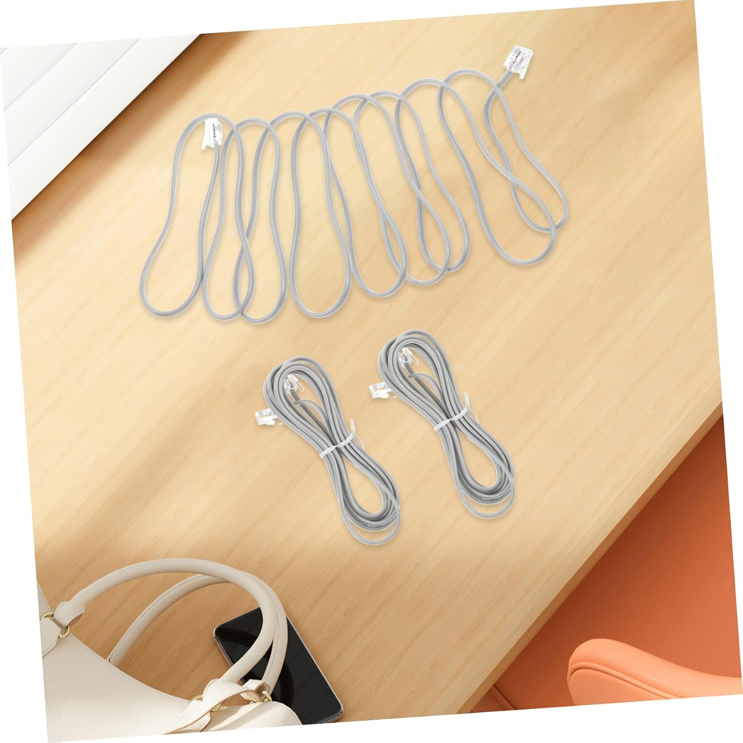 10pcs PC Phone Extension Cords Silver Gray PVC Telephone Line Cable for Office Hotel Fax Answering Machine Replacement