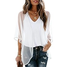 Dimur Beach Vacation Clothes for Women Puff Sleeve Kimono Cardigan Losse Fit Cover Ups Casual Blouse Tops