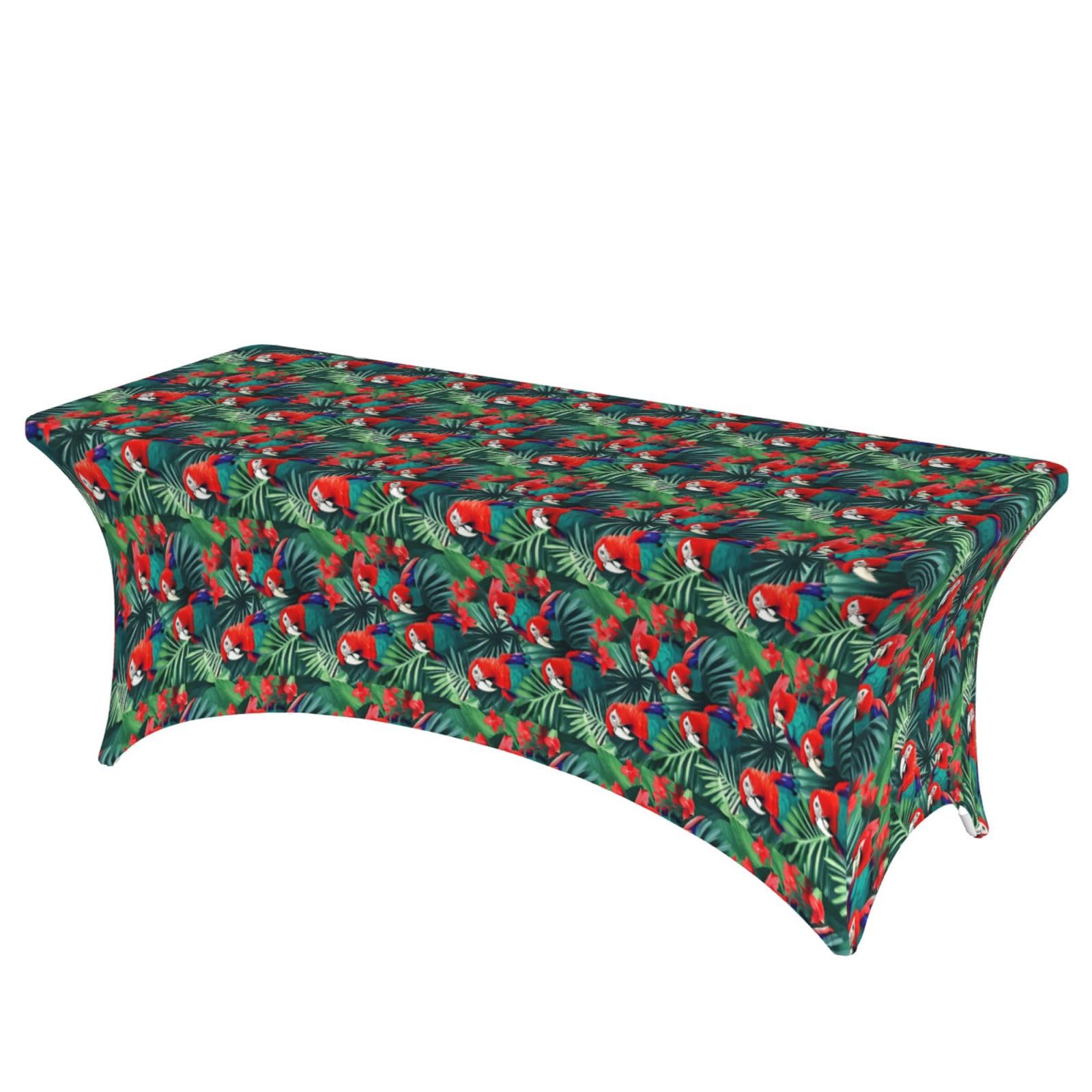 AYYQWE Tropical Flower Parrot Print Elastic Rectangular Tablecloth For Banquet Outdoor Picnics Office Table Cover