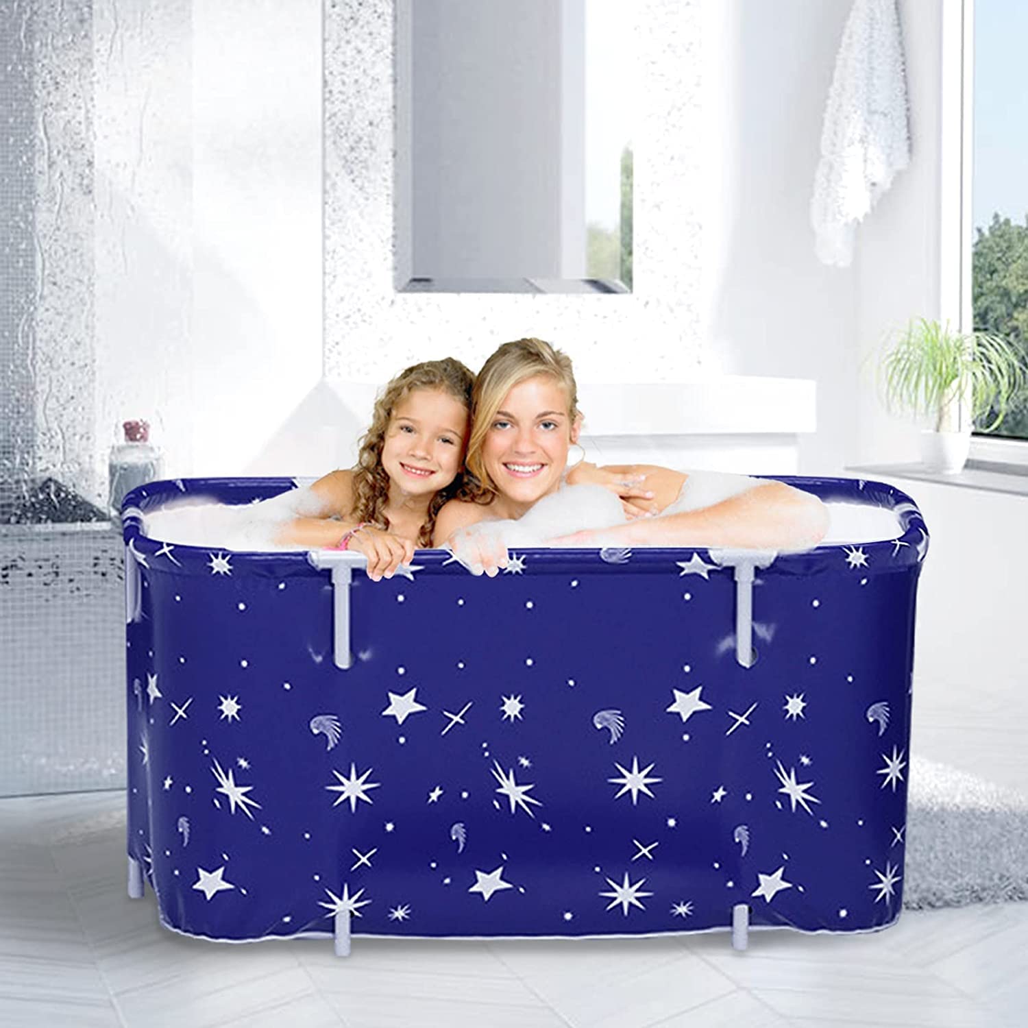 Portable Bathtub for Adult Foldable Soaking Shower Freestanding Collapsible Home SPA Bath Tub with Inflatable Pillow,Seat