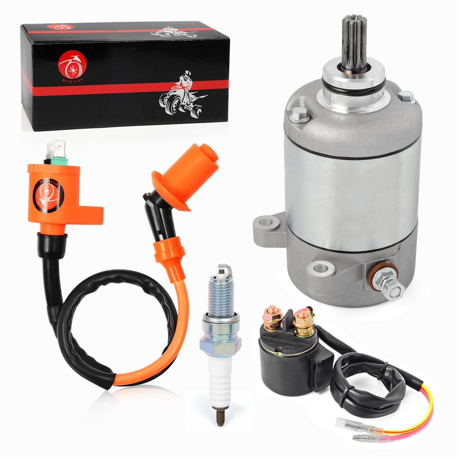 Starter Motor & Relay Ignition Coi Spark Plug Compatible with Honda Recon 250 1997-2000 TRX250TE TM 2002-2004 TRX250EX 2001-2008 TRX250X 2009-2019