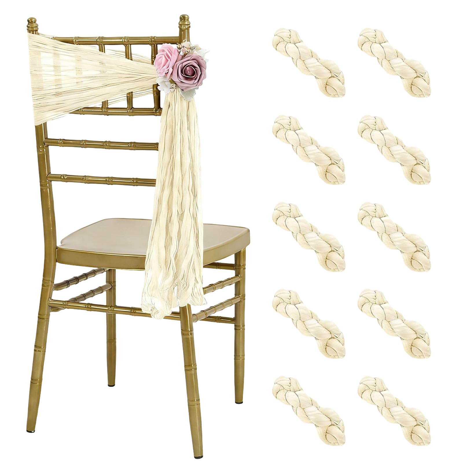 Msioytog Of 10 Elegant Crepe Voile Chair Sashes Chair Draping for Garden Wedding Ceremony Reception Chairs Back Decoration Wedding Accessory
