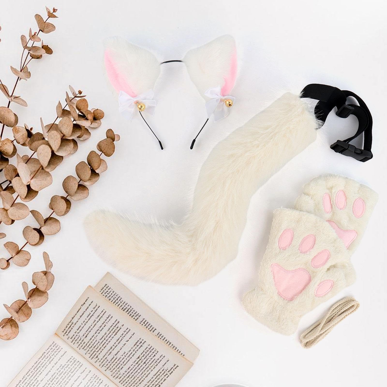 Set di Orecchie E Coda da Gatto per Feste a Tema, Cerchietto per Capelli con Orecchie di Peluche per Giochi di Ruolo Durante Le Vacanze, Grigio