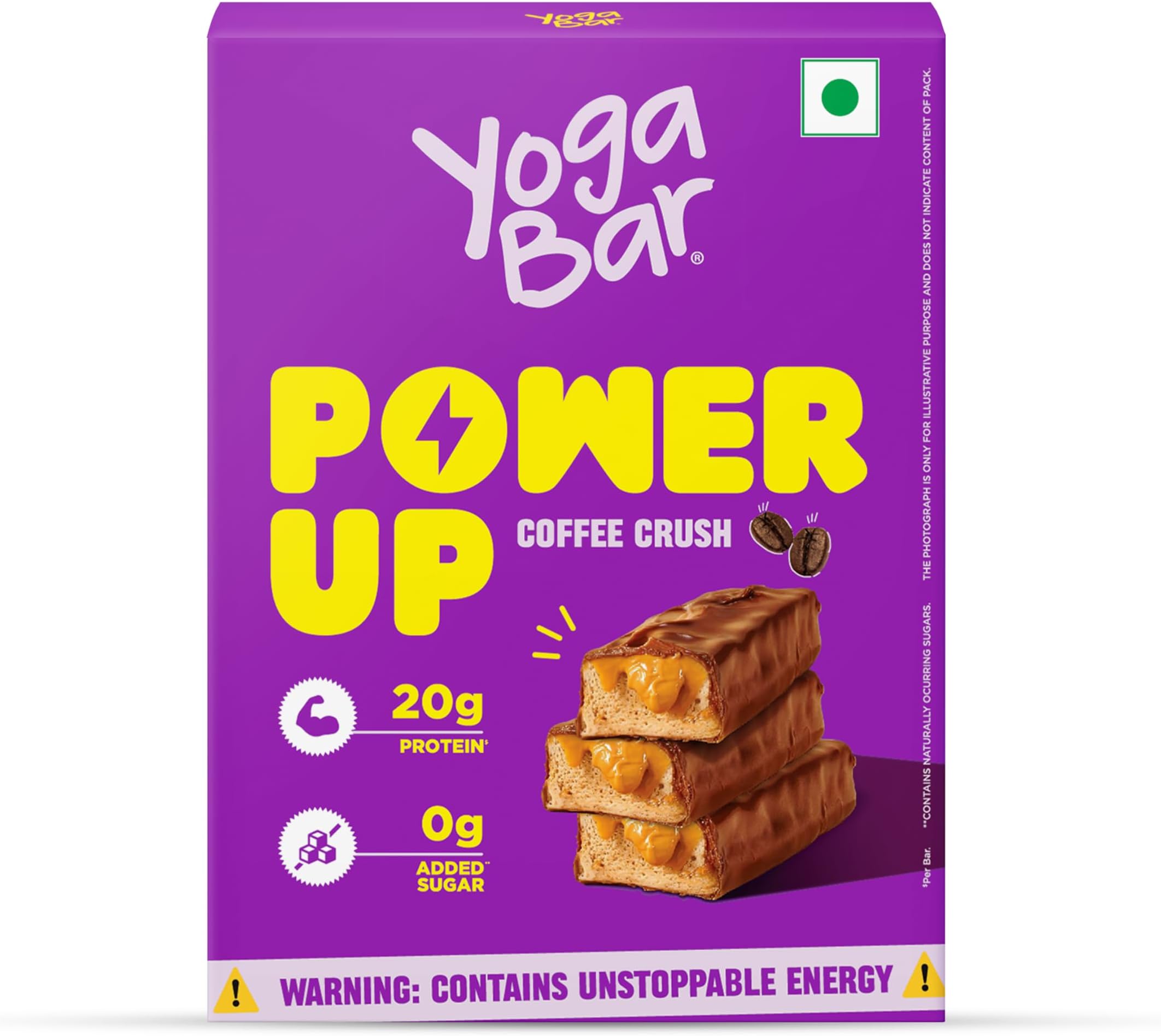 Power Up 20g Protein Bar (5 Bars, Coffee Rush, No Added Sugar) | Least Net Carbs | Zero Added Sugar Protein Bars | High Protein Blend - Whey Protein Concentrate, Isolate, Peanuts & Soy | Healthy Protein Snacks