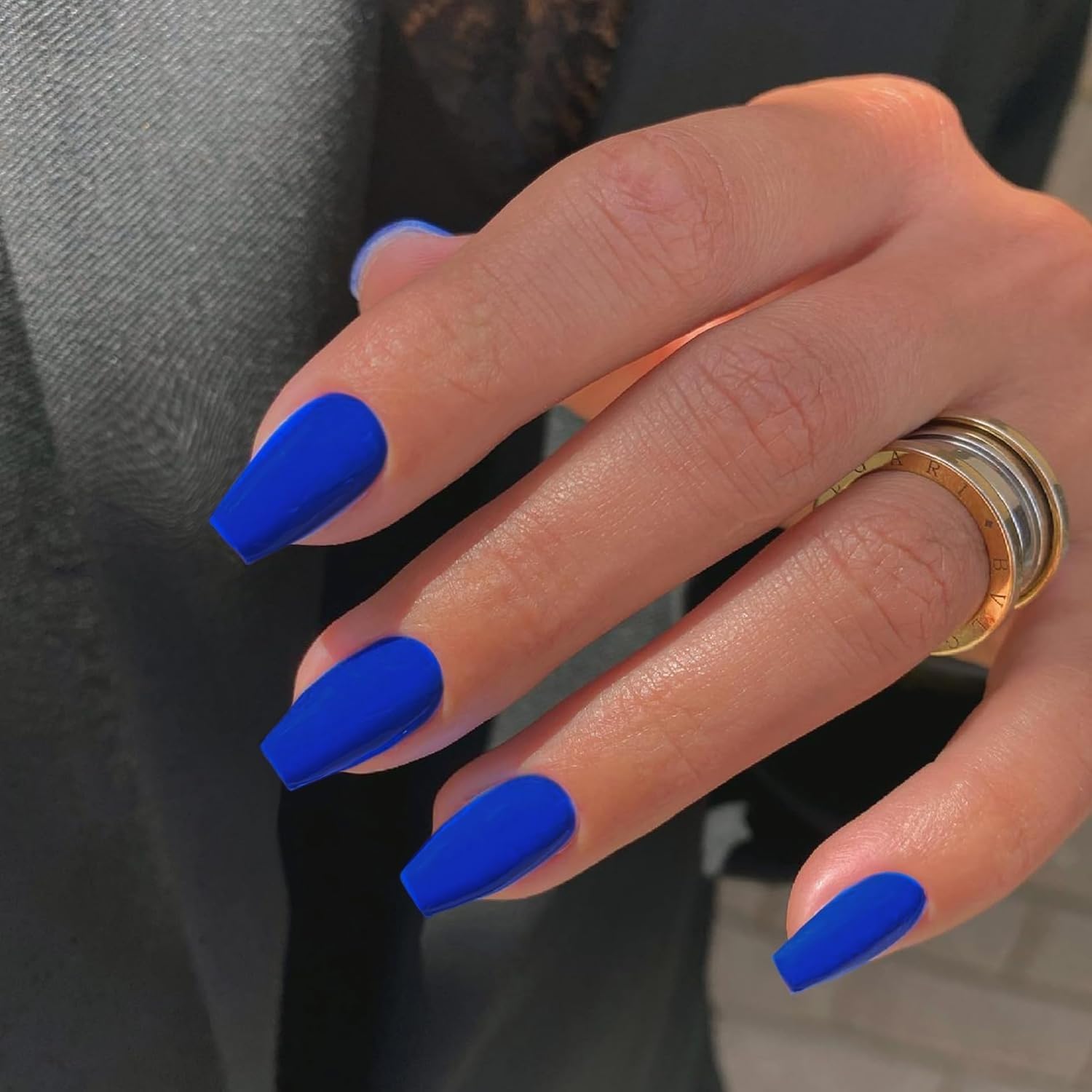 KQueenest Acrylic Press on Nails Short Medium Coffin, Matte Royal Blue False Nails Short Ballerina - Image 2