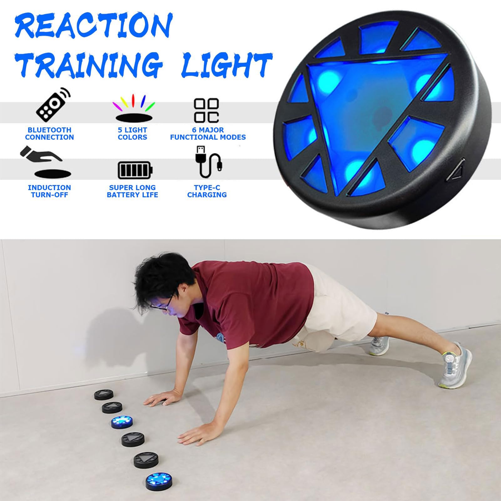 Luce per allenamento di reazione agile con telecomando, 6 modalità di allenamento e 5 colori, per calcio, boxe e fitness, attrezzatura sportiva per allenamento