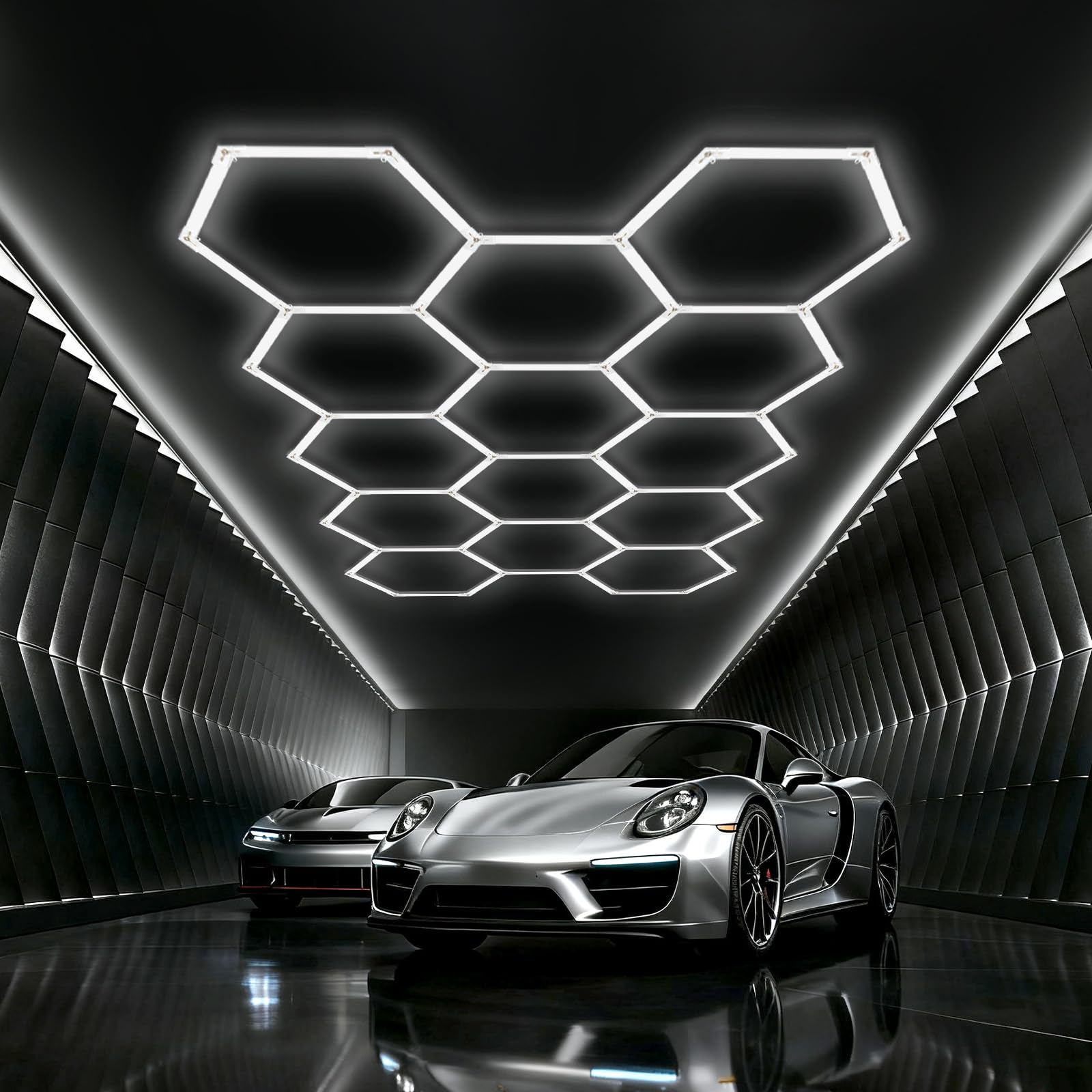 Glirowy LED Hexagonal Garage Light Lighting for Garages, Car Beauty Shops, Gyms, Warehouses, Shopping Centers(14-HEX)
