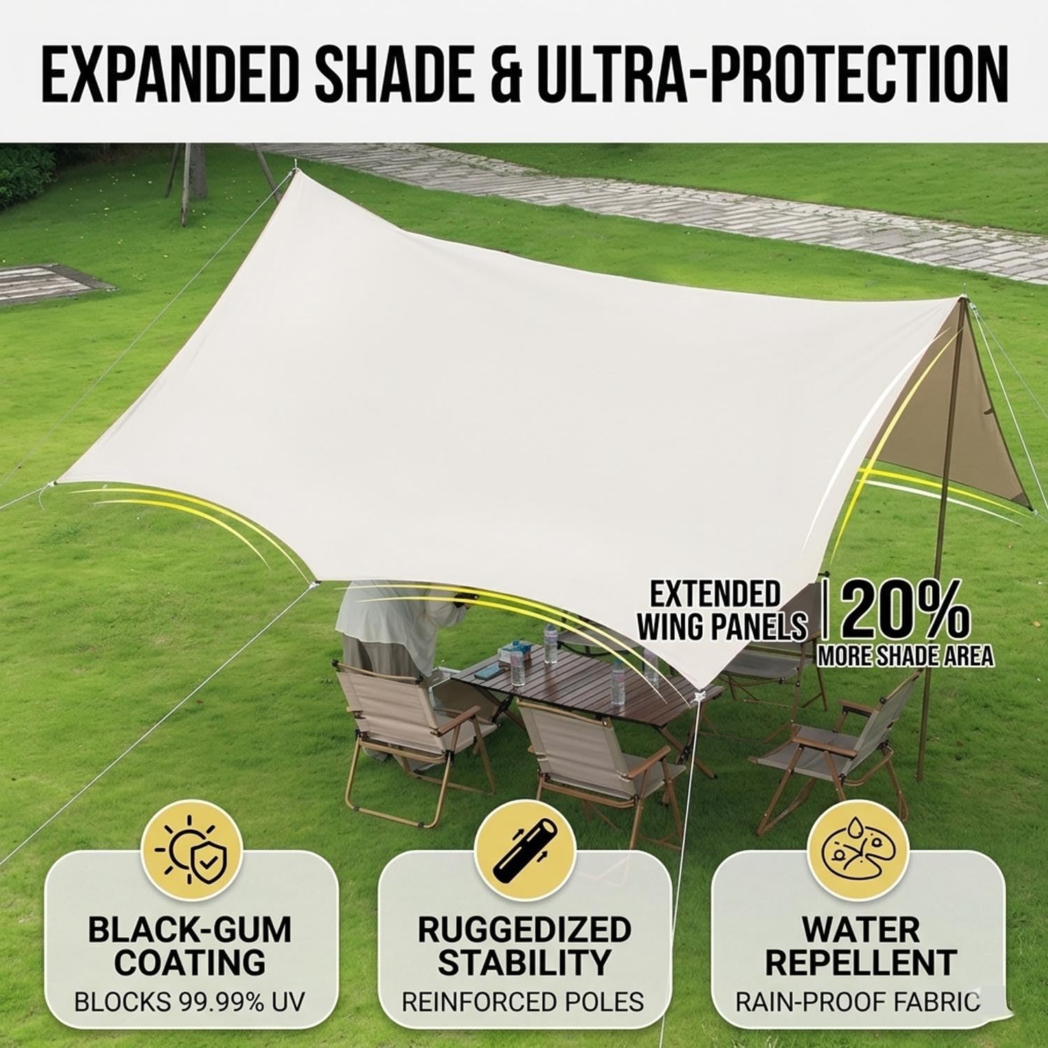 Toldo Camping, Carpas Playa Y Refugio Exterior 4.4x4.5/5.6m con Palos, Lona Toldo Impermeable Grande, Protección Solar UV, Toldo Sombra Portátil para Acampada(Green,560x440cm)