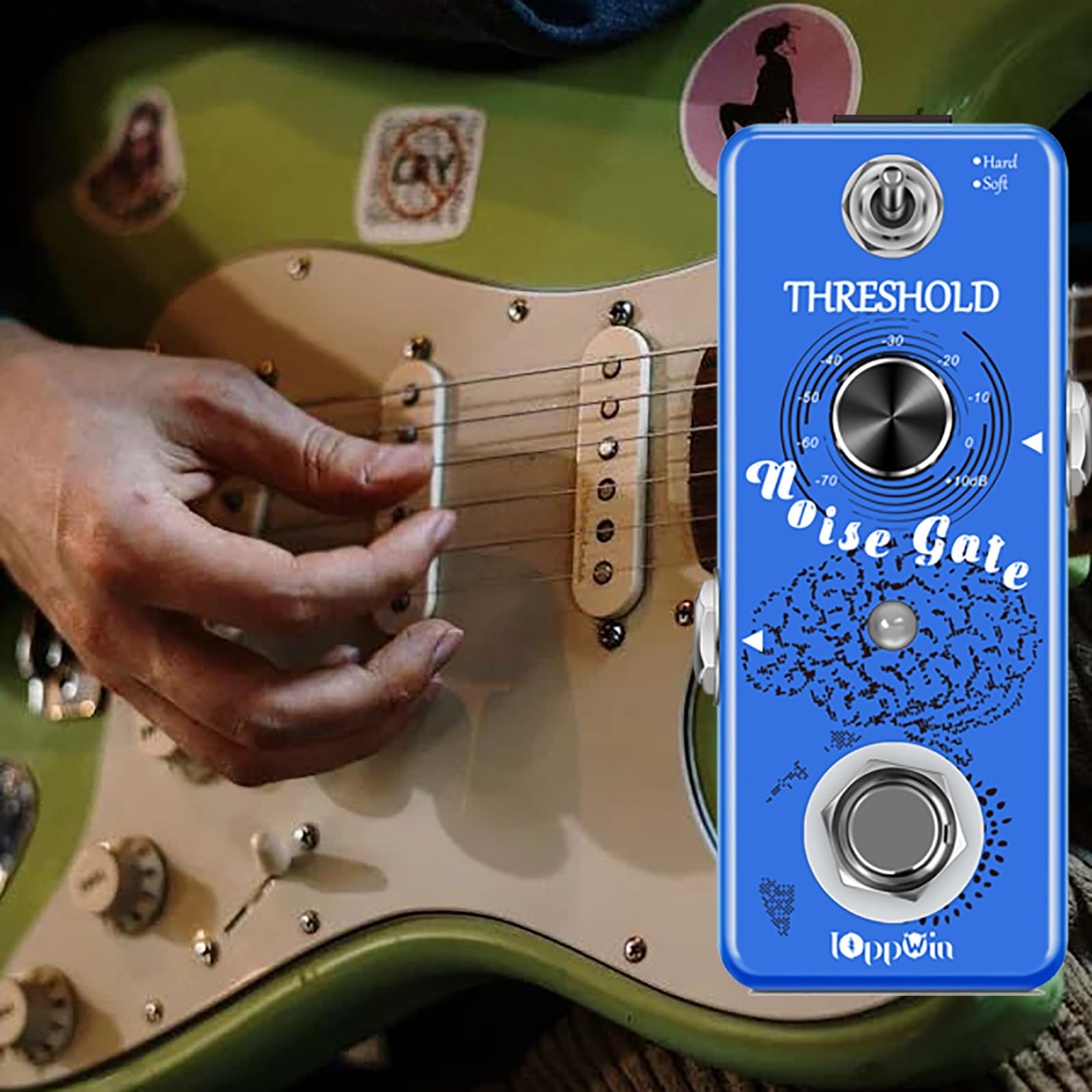 Guitar Noise Gate Pedale, Dual Mode Noise Reduction Guitar Effects Pedal - Hard/Soft Settings, Metal Shell, True Bypass, Ultra-Compact