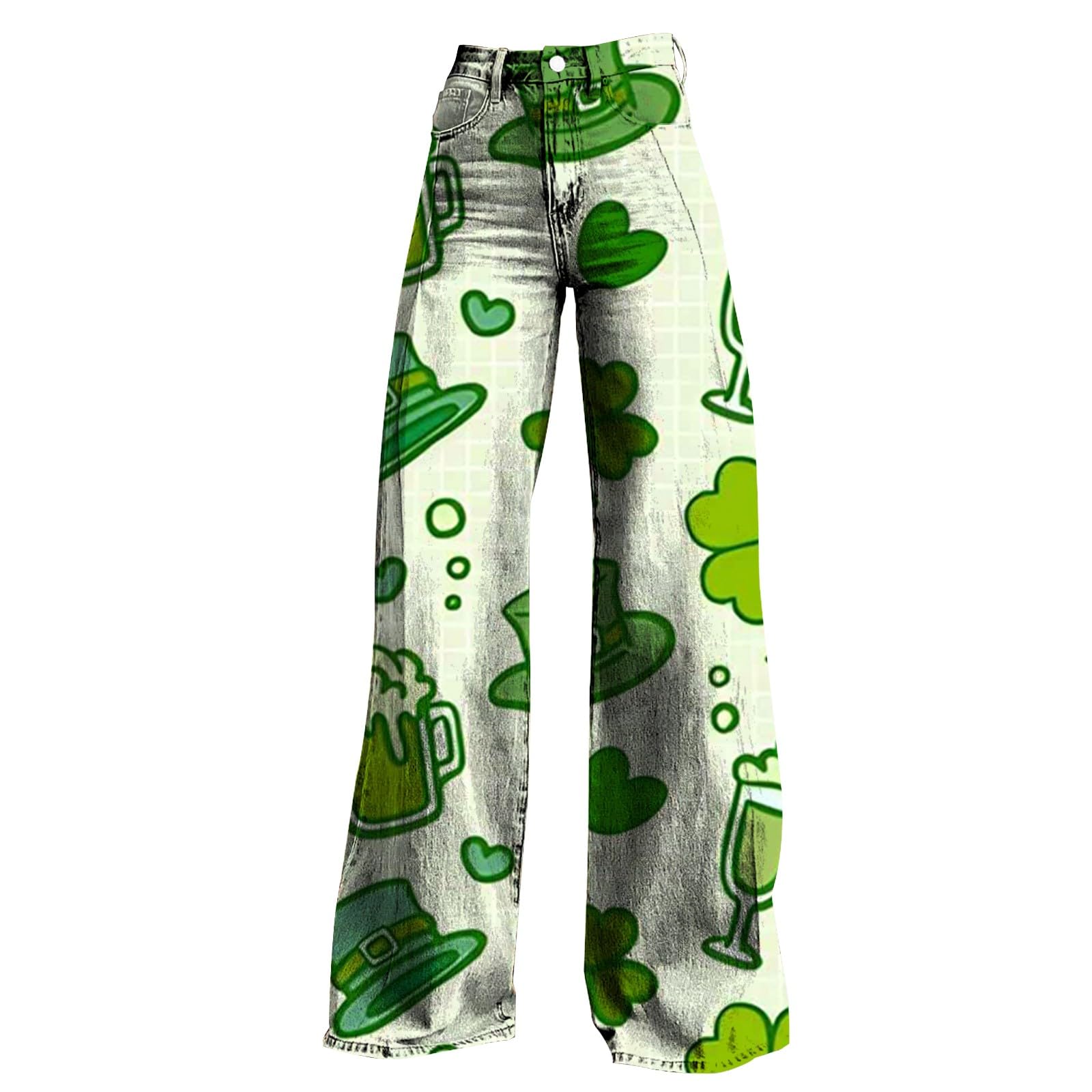 Leichte Hosen Damen Sommer Lang Sommerhose Damen Leicht Mit Feiertagsmotiv Leger Casual Stil Schlaghose Aus Stoff Mit Knopfbund Und Taschen Leicht Atmungsaktiv Für Party Alltag Urlaub