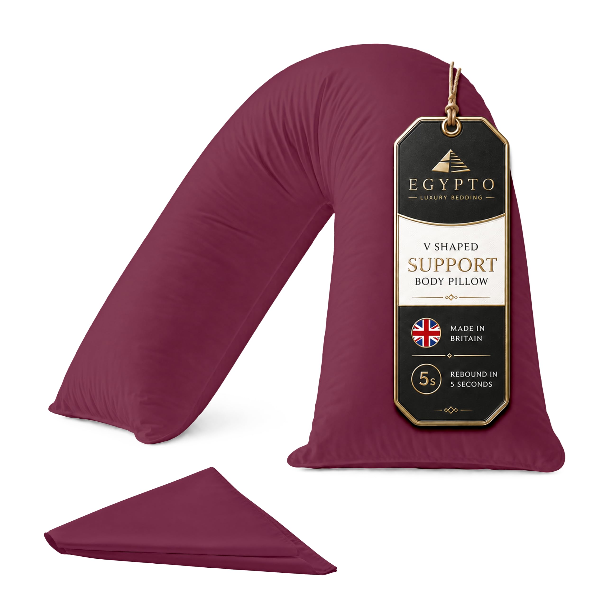 EGYPTO Orthopaedic V Pillow with pillowcase – Soft & Breathable – Anti-Allergy V Shaped Pillows for Neck & Back Support – Nursing, Pregnancy & Post Surgery Triangle Support Pillow (Wine) — image 1