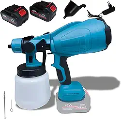 Pistola de Pintura Elétrica Sem Fio 48V 800W com 2 Baterias Recarregáveis e Carregador | Bico Ajustável e Reservatório de 1L Pulverizador Portátil para Uso Doméstico e Profissional