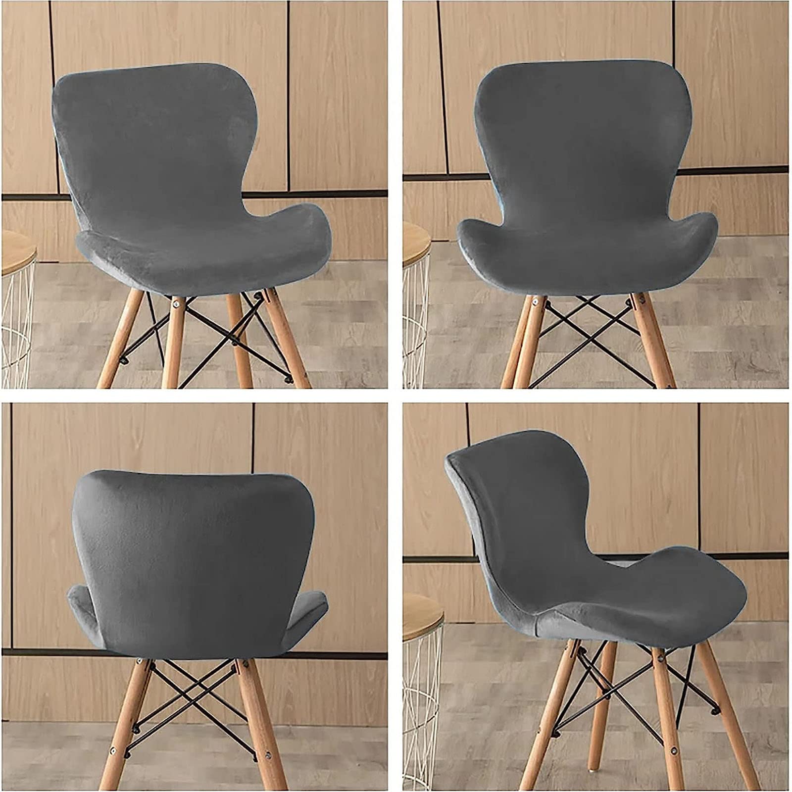 Fundas para sillas de Comedor, Fundas con reposabrazos curvos, Cubiertas elásticas de Estilo Concha y Respaldo de ala para salón,F,4 Piezas