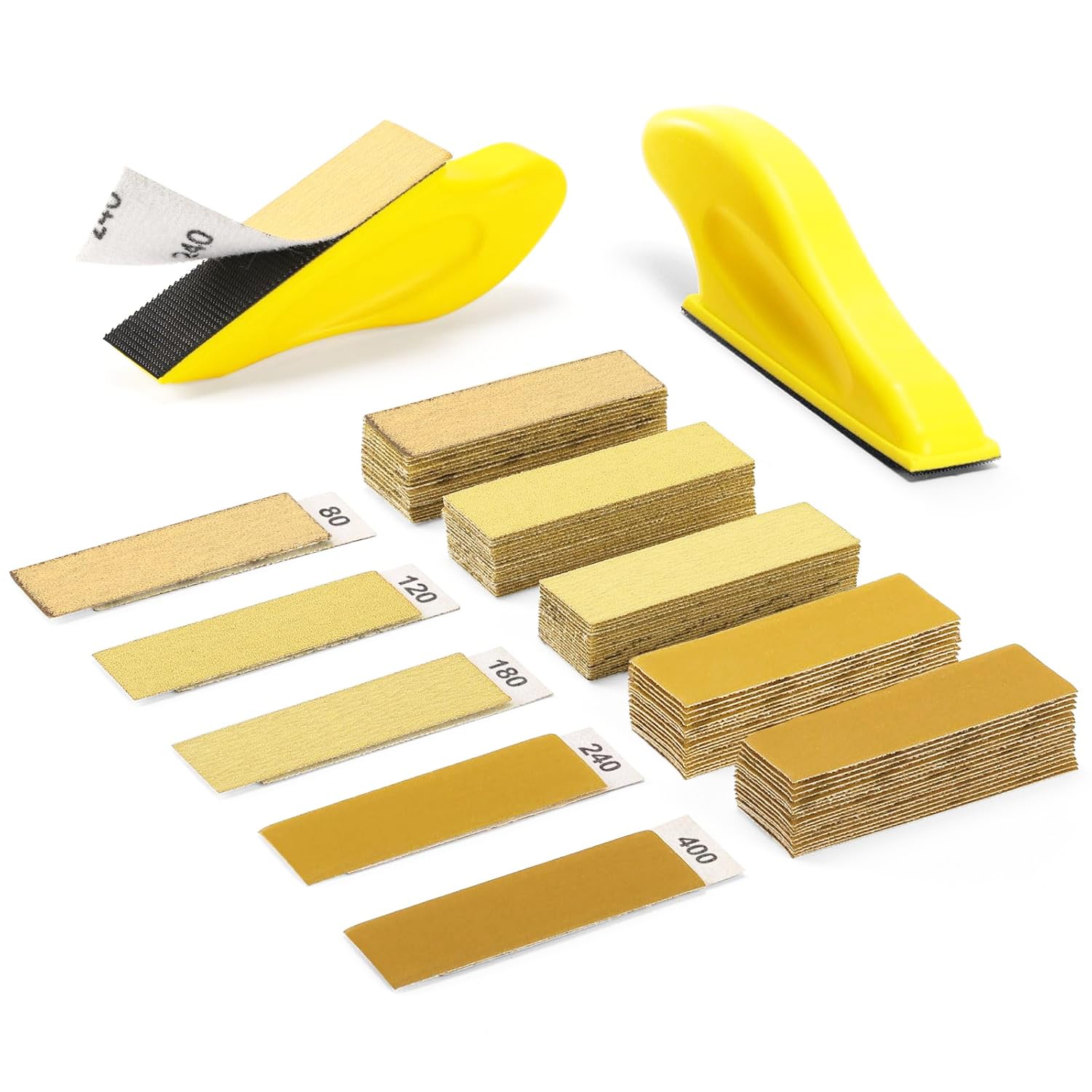 MANICAF 50 Stück Schleifpapier mit HandSchleifklotz Schleifblätter Körnung 80/120/180/240/400 Schleifpapier Set, Detailschleifset, Nassschleifpapier Set für Schleifen und Polieren