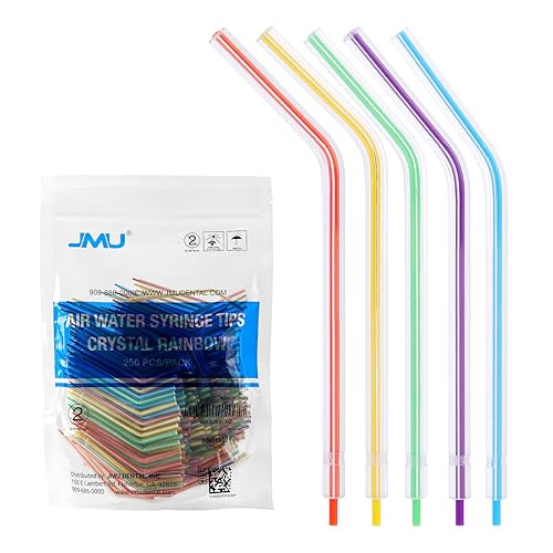 JMU 1000pcs aire agua jeringa puntas dentales, boquillas de pulverización desechables para limpieza oral, arco iris 4 bolsas