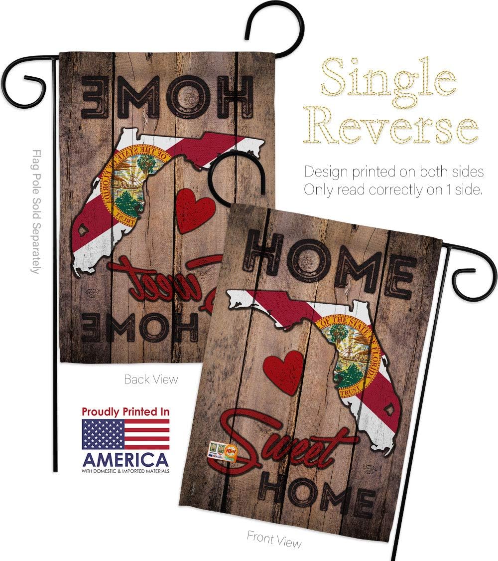 State Florida Home Sweet Garden Flag Set Wood Dowel Americana States USA American Territories Republic Country Particular Area Small Decorative Gift Yard House Banner Made In 13 X 18.5