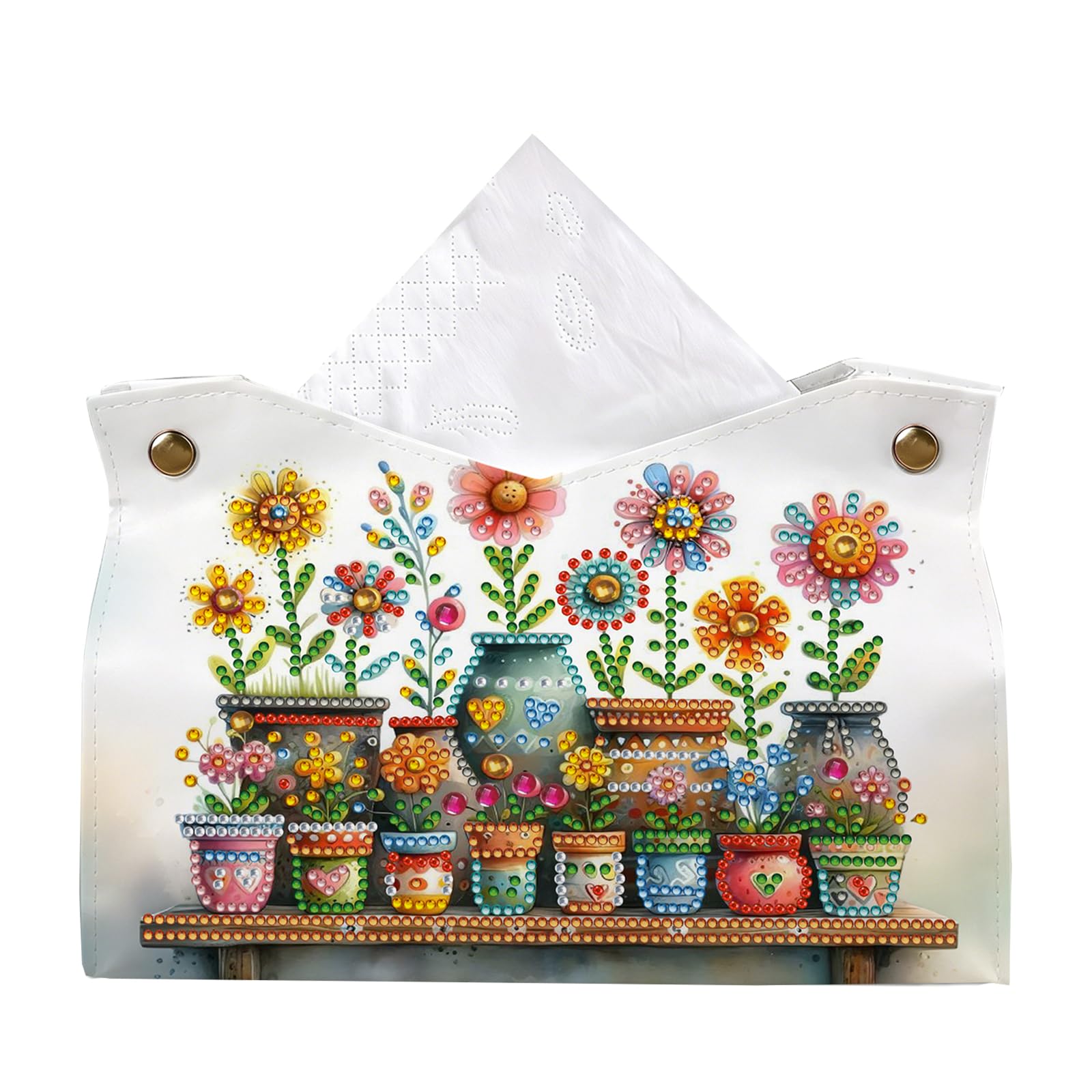 Poetrydraw Colorful Potted Folk Flowers Colorful Flowers Diy Diamond Art Tissue Box For Adults & Beginners