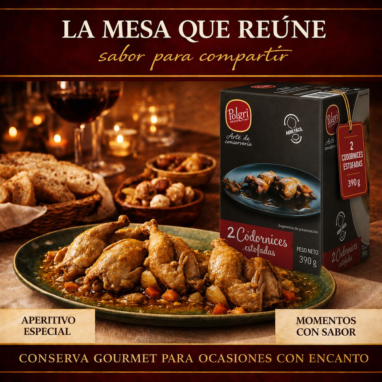 POLGRI Codornices Estofadas Toledana 390 g Lata Estuchada Conserva de Caza Comida Gourmet