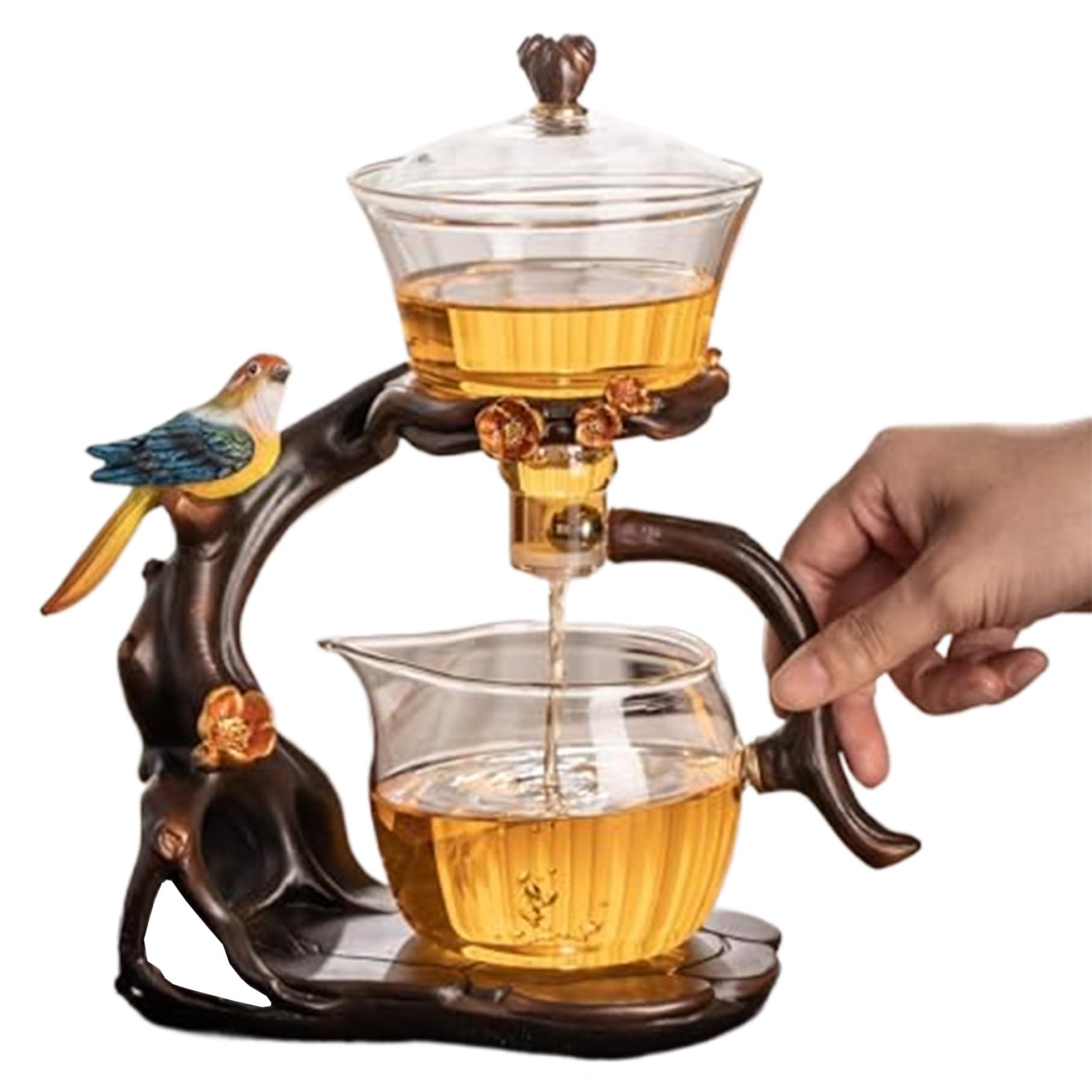 Juego de té semiautomático, tetera magnética de vidrio de alto borosilicato con infusor, tetera mágica de 300 ml + 460 ml, juego de té Kung Fu de 7, 8x4, 9x10, 4 para viajes en casa y oficina.