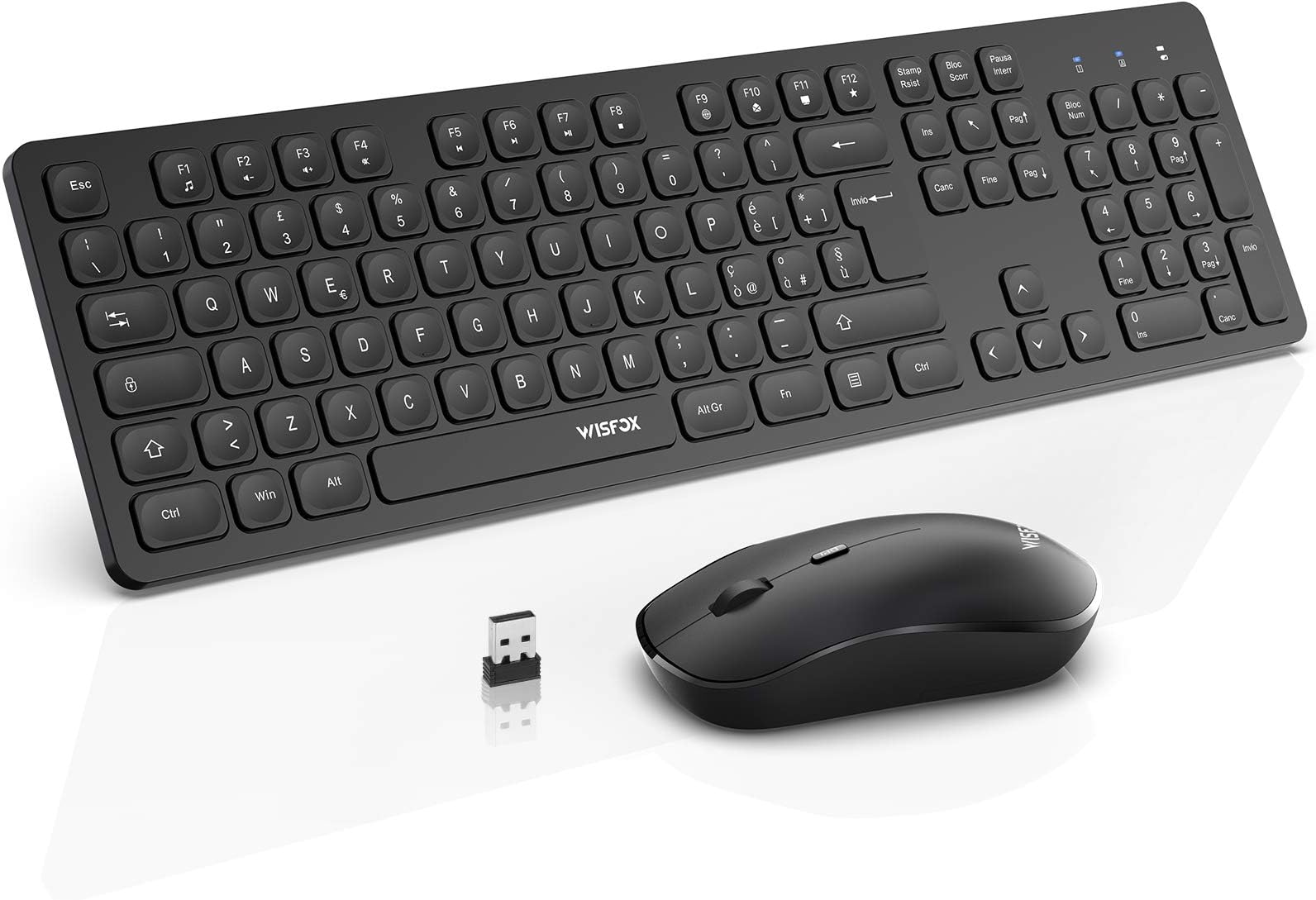 WisFox Kabellose Tastatur & Maus Set - 2.4GHz Ultra Dünn Mit USB Empfänger