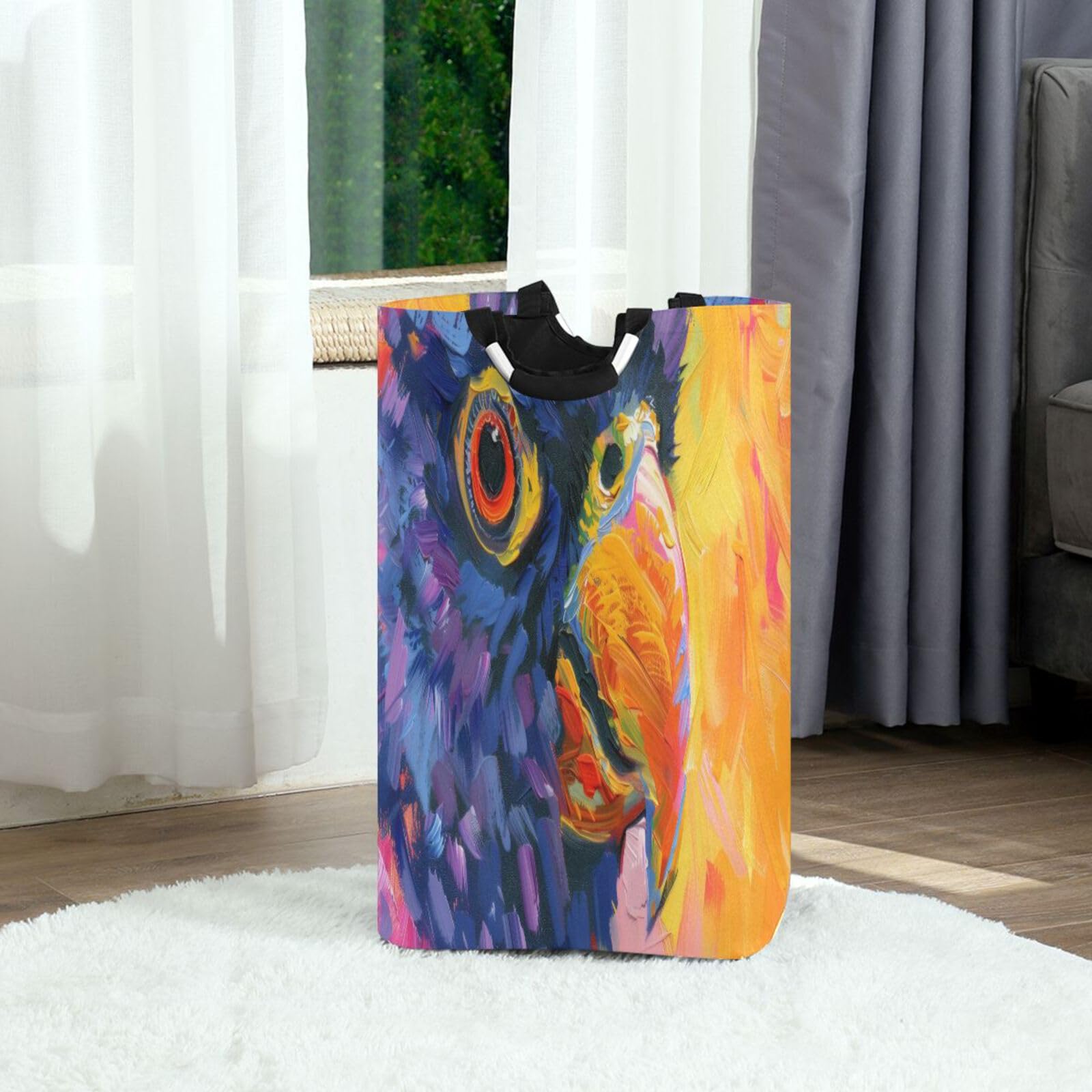 Jihqo Laundry Hamper Basket Parrot Oil Painting Collapsible Nursery Storage Bin Waterproof Clothing Baskets for Home Bedroom Bathroom Washing Room