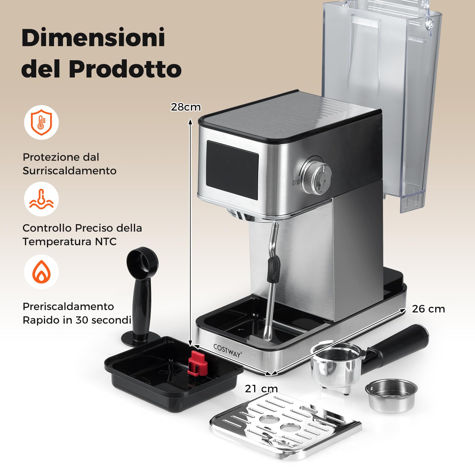 COSTWAY Macchina da caffè Automatica con Schermo a Sfioramento