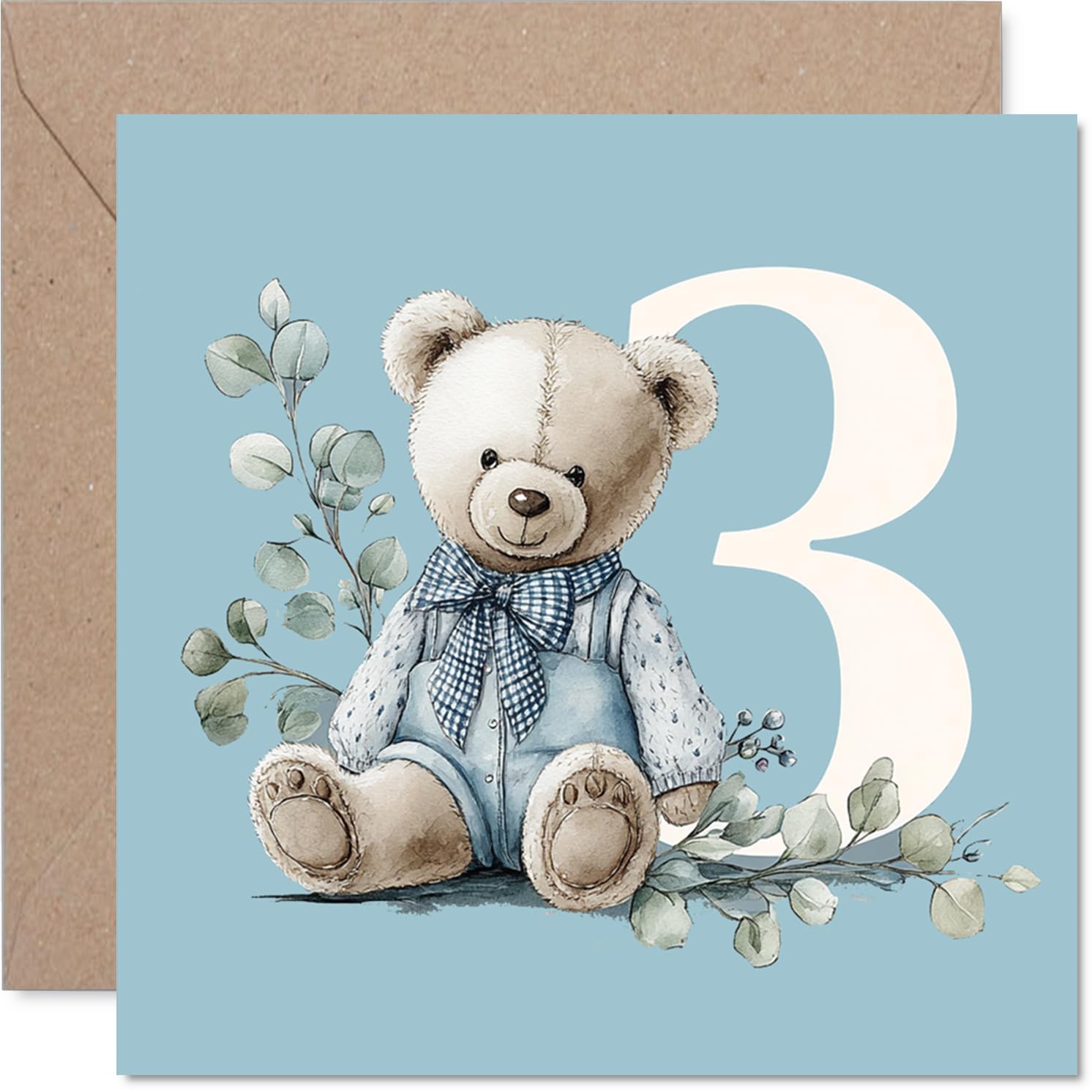3rd Birthday Cards for Boys - Number Bears - Happy Birthday Card for 3 Year Old Boy Nephew Son Cousin Brother, 145mm Bday Greeting Cards