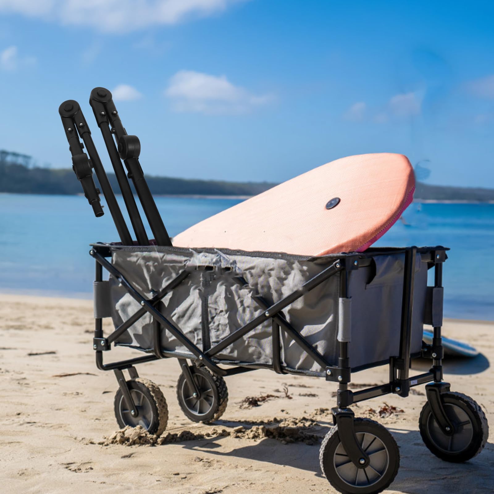 Klappbarer Wagen Robust und Abnehmbar Schiebegriff aus Edelstahl und Kunststoff Schwarz für Campingwagen und Outdoor Aktivitäten