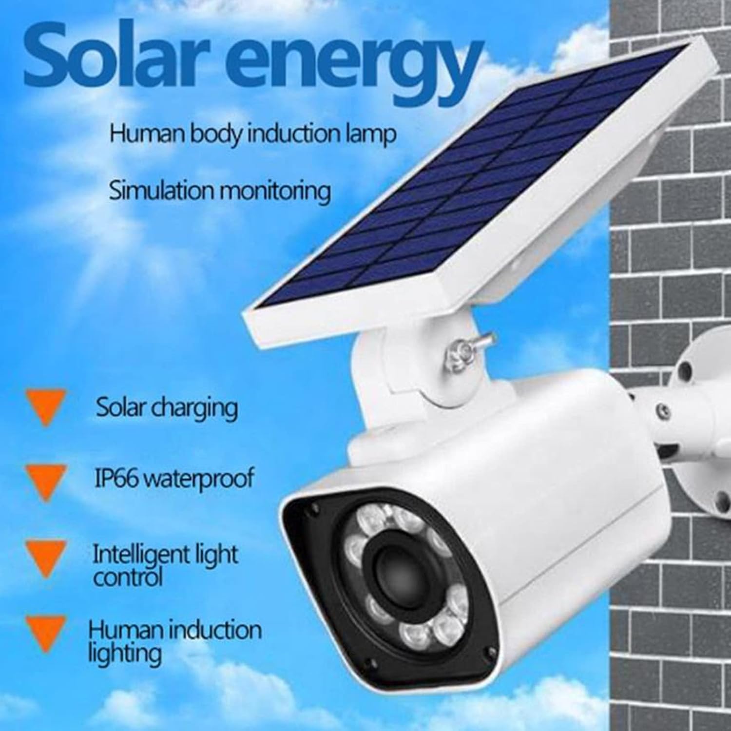 Lumière Solaire Caméra De Sécurité Factice Extérieure CCTV Lumière Solaire à L’extérieur avec Détecteur De Mouvement Applique Murale étanche Survei, White, 800LM-6500K