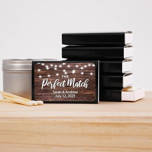 Miniatura 2 de Firefly Perfect Match - Partidos personalizados para recuerdos de boda, fósforos personalizados (juego de 50 cajas de cerillas) (caja negra)