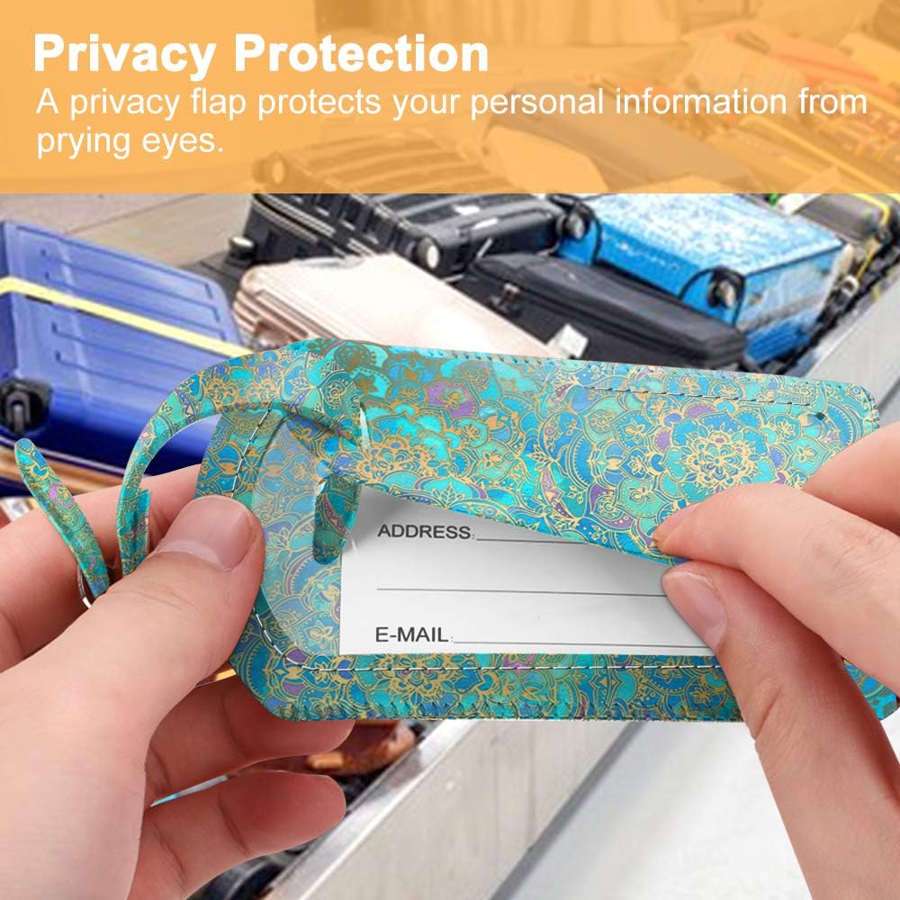 FINTIE 2 Pack Luggage Tags, Leather Name ID Labels with Privacy Cover for Travel Bag Suitcase, Theme - Shades of Blue - Image 6