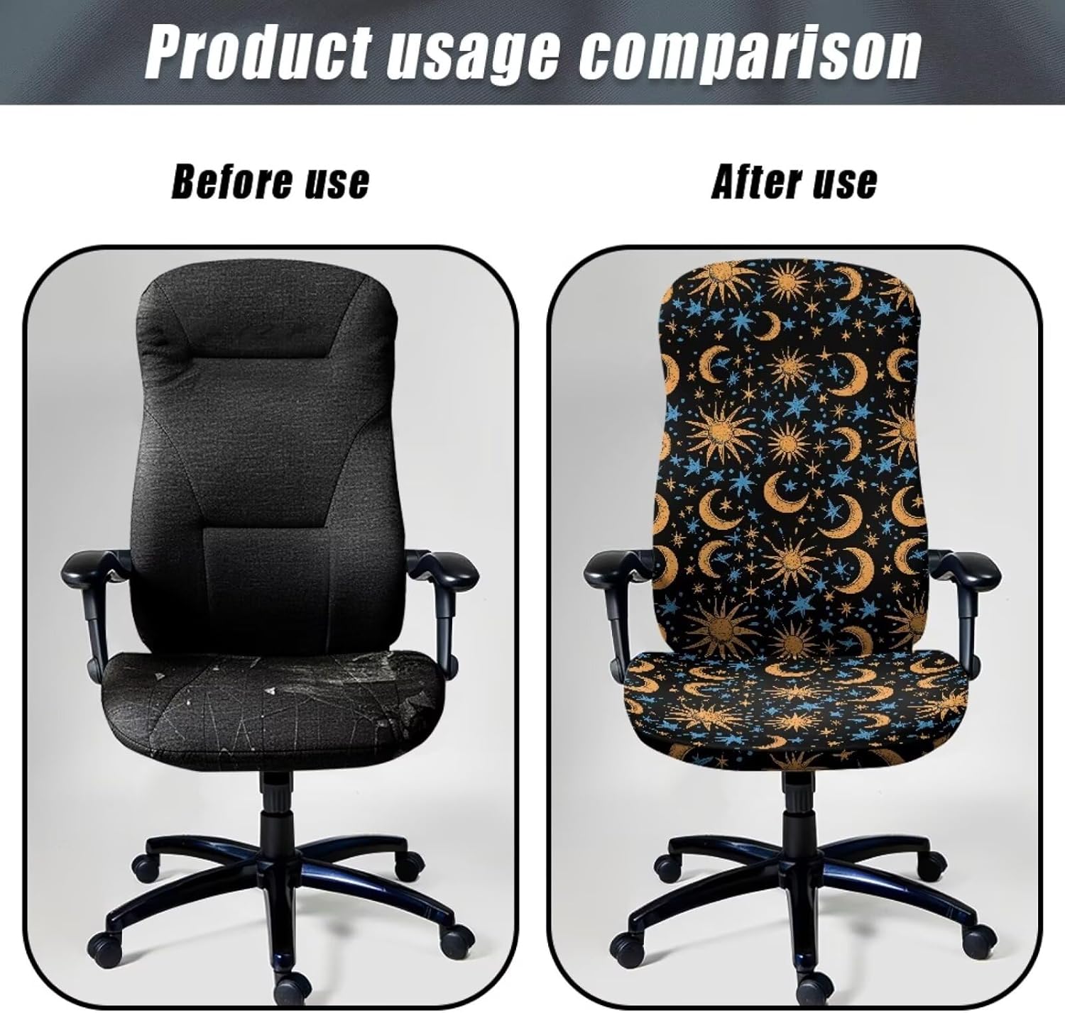 Asterism Moon Star Print Office Chair Cover Computer Chair Covers Removable Chair Protector Slipcover Stretch Fabric Boss Chair Covers for Home Office, Large