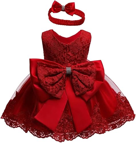 Miniatura 1 de Vestidos de encaje para concursos de niñas bebés de 0-2 años, vestido bordado para fiestas con diadema