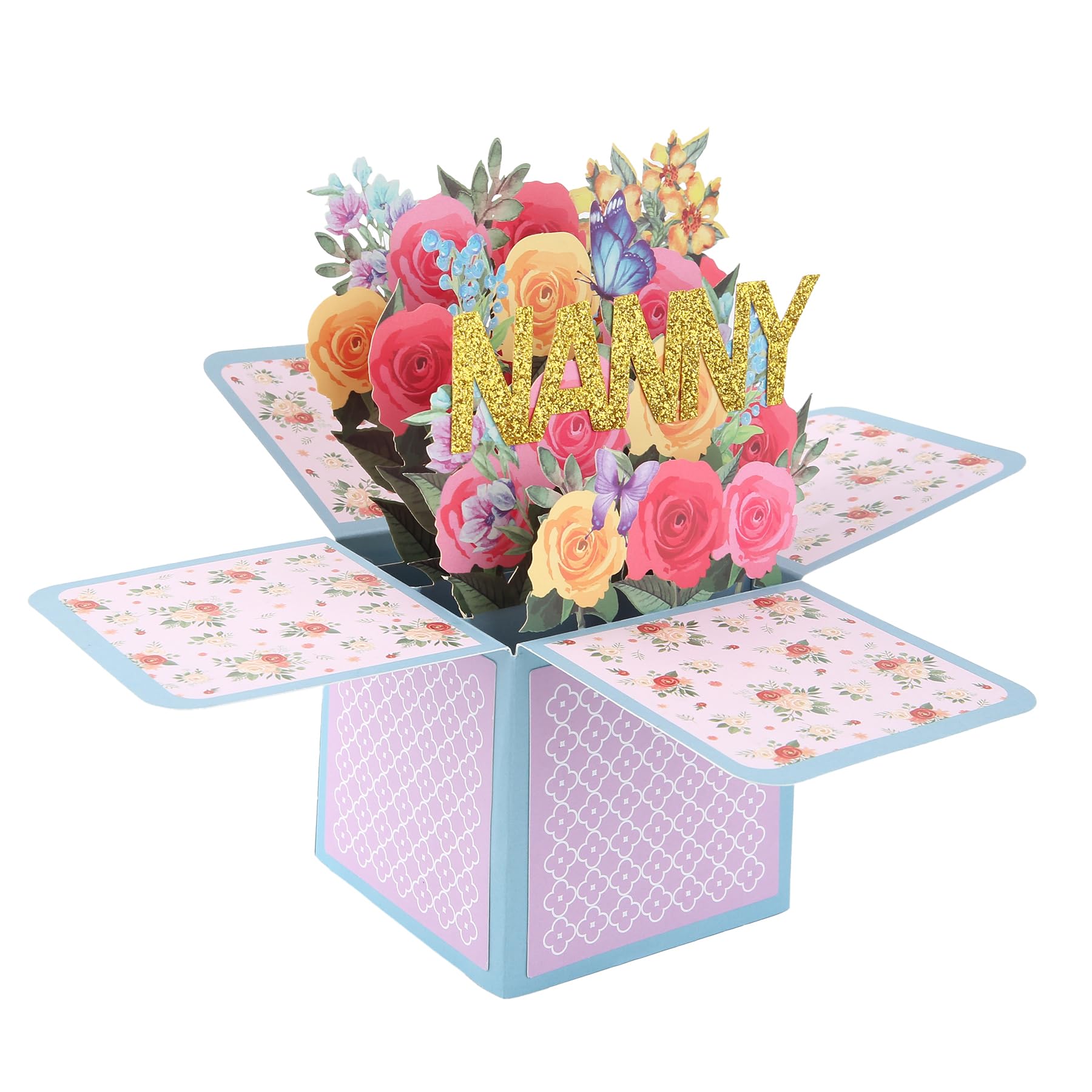 Wasise Nanny Birthday Card - 3D Pop-Up Nanny Birthday Card, Elegant Floral Design with NANNY in Gold Includes Envelope and Message Cards, Cute Birthdays Cards for Nan from Grandson Granddaughter (B)
