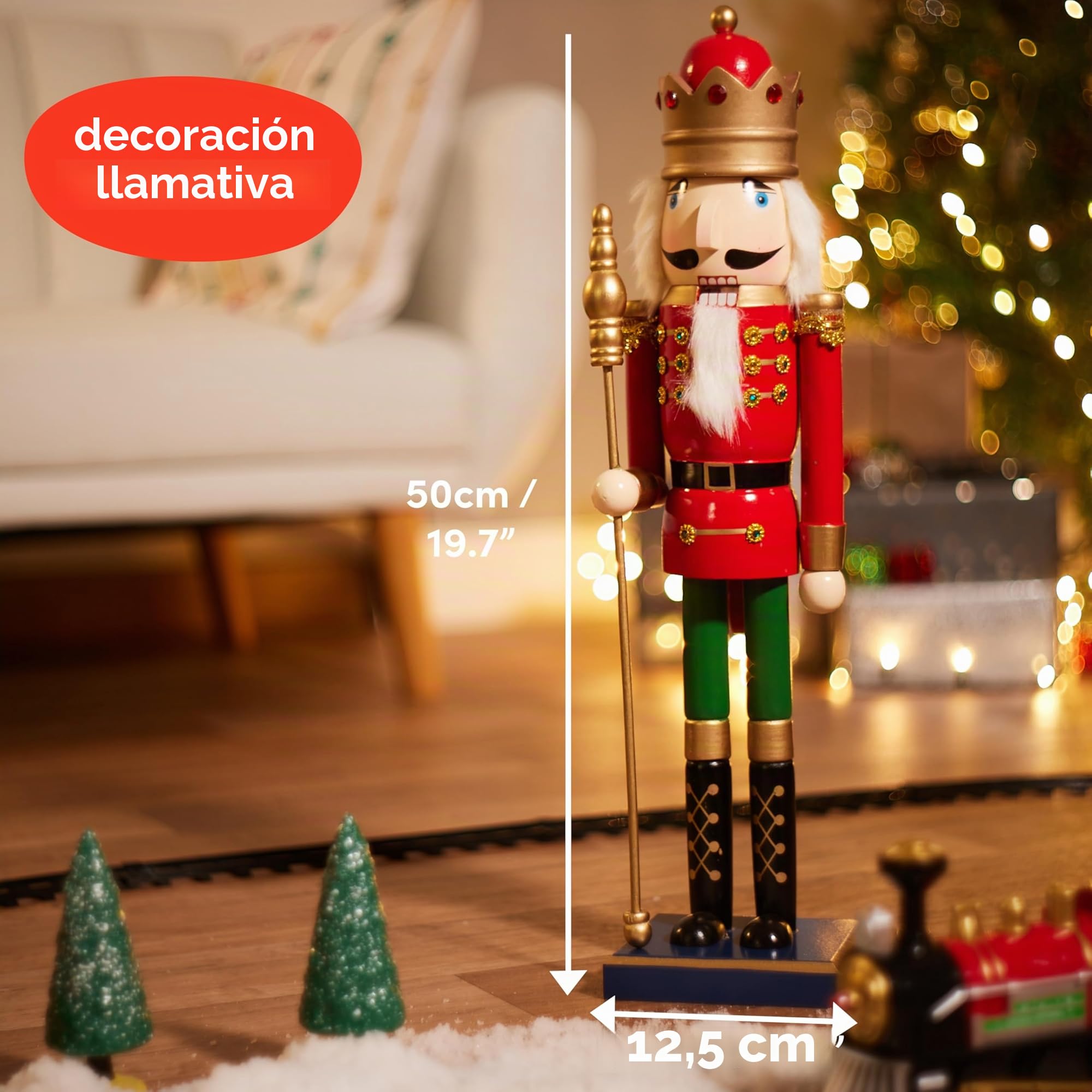 THE TWIDDLERS Gran Soldado Cascanueces de Navidad de Madera con Soporte, XL 50 cm – Material de Pino y Madera Hecho a Mano Decoración navideña Tradicional
