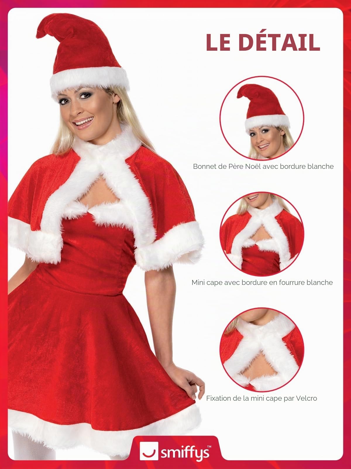Smiffys Miss Santa Costume, Red with Dress, Cape & Hat, Christmas Adult Fancy Dress, Santa Dress Up Costumes