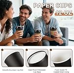 RAZCC 120 Pack 12oz Paper Coffee Mugs for Hot Chocolate Drinks, Disposable Black Coffee Mugs, Set of Four Including Cup, Lid, Holder & Straw for Parties, Picnics, Trips & Parties