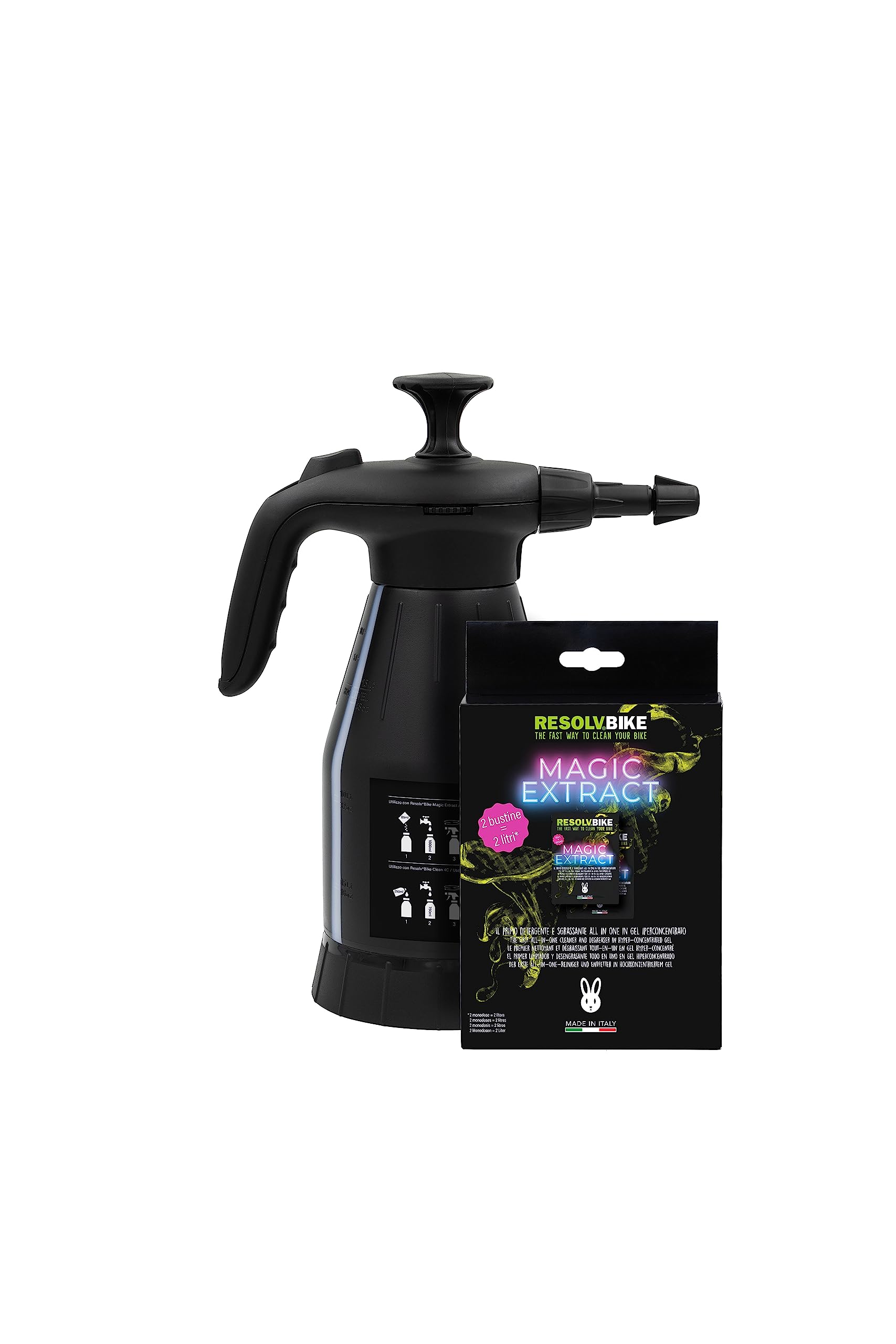 Resolvbike Limpiador hiperconcentrado Magic Extract en dos bolsitas + bomba de presión Spray Tech